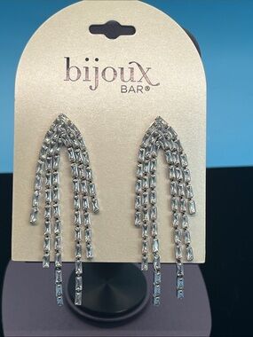 Bijoux Bar Silver Baguette Fringe Earrings